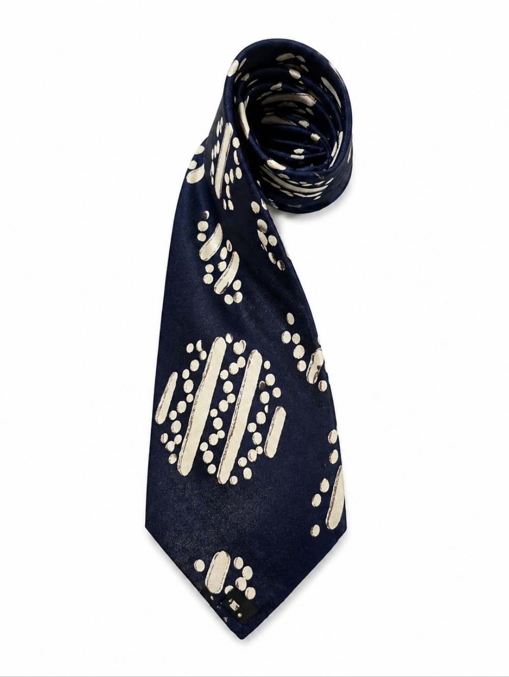 Hugo Boss Vintage Abstract Navy & Taupe Italian‎ Silk Tie Designer Luxury